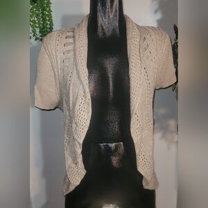 Denver Hayes Open Front Short Sleeve Cardigan Tan L